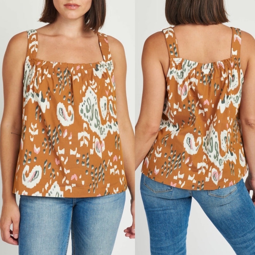 NEW Daniel‎ Rainn DR2 Nordstrom Pintuck Square Neck Poplin Tank Top Brown Boho S